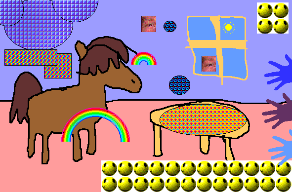 A horse stood at a table.