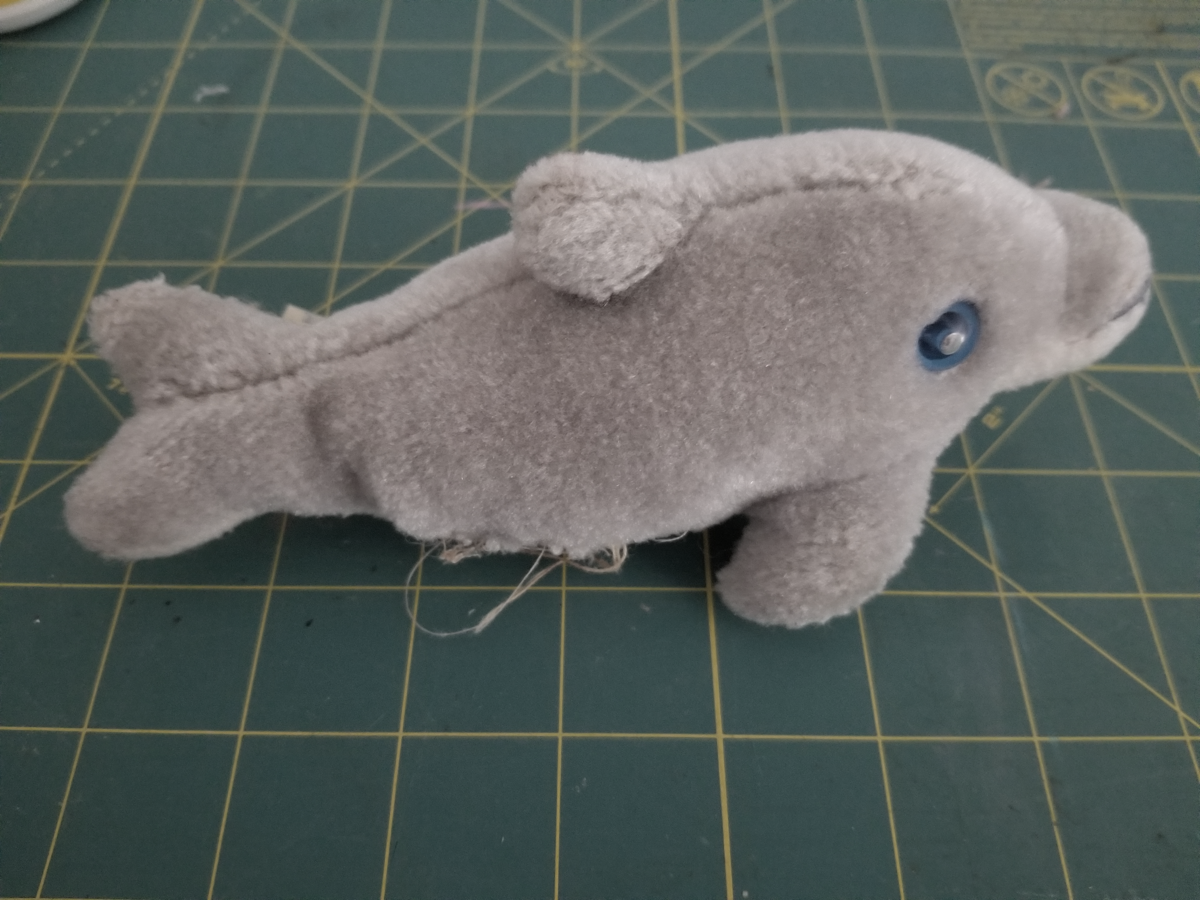 A dolphin stuffed toy.