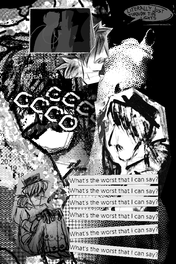 A collage of images of Josie that had already been shown before. The text "What's the worst that I can say?" was repeating in the bottom-right.