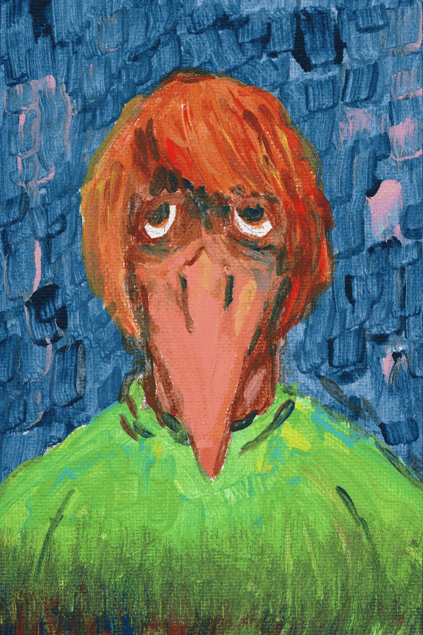 Mary's face in the mirror: she was indeed a chicken-esque woman.