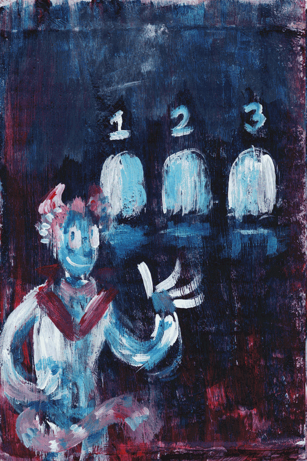 Some sort of skinny technicolor cat man was showing off some lit-up doorways.