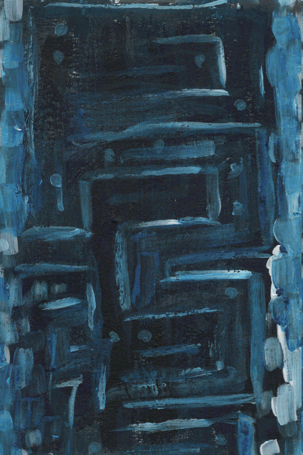 A neon blue maze. Looks kind of like Pac Man.