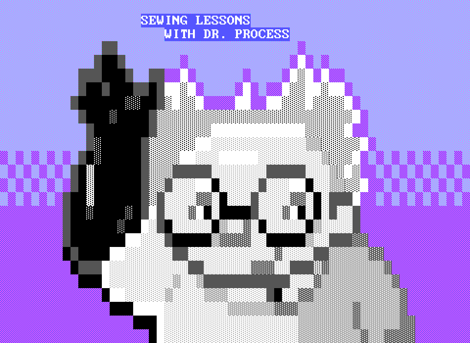 Xander is waving at the camera. Text above him says "Sewing lessons with Dr. Process".